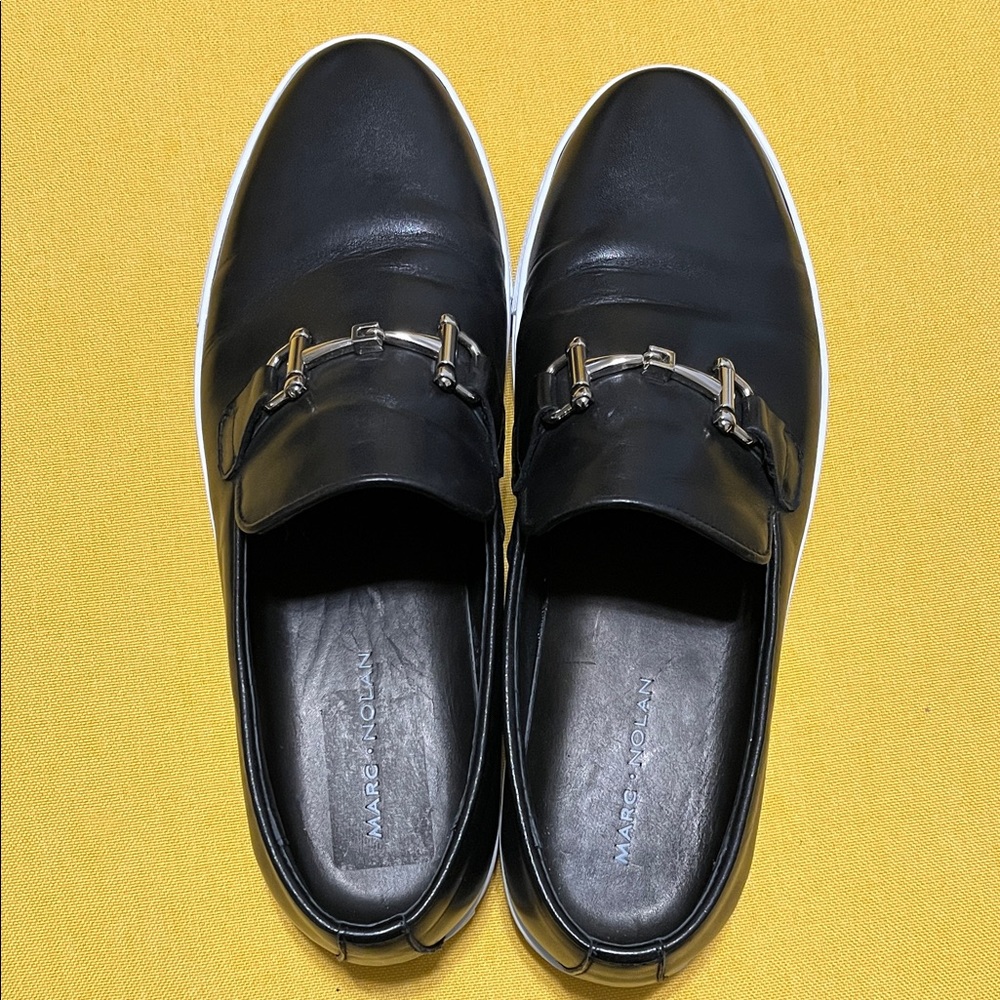 Marc Nolan Black Leather Slip-On Loafers